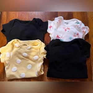 4 onesies, size 0-3 months, baby girl, black